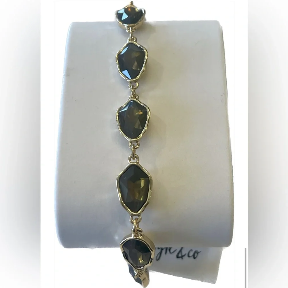 New Style & Co Women’s Colored Stone Slider Bracelet Brown/Green - Picture 2 of 4